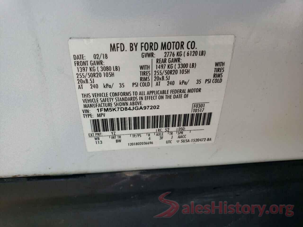 1FM5K7D84JGA97202 2018 FORD EXPLORER