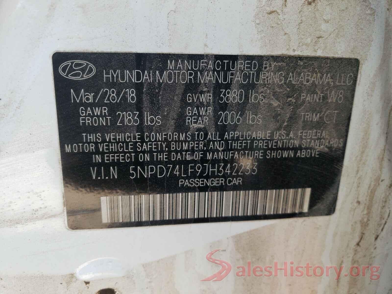 5NPD74LF9JH342233 2018 HYUNDAI ELANTRA