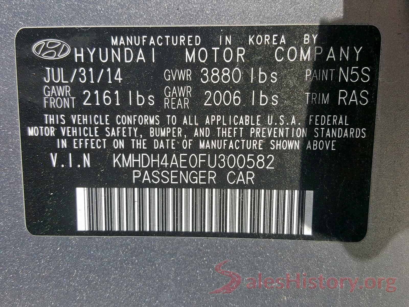 KMHDH4AE0FU300582 2015 HYUNDAI ELANTRA