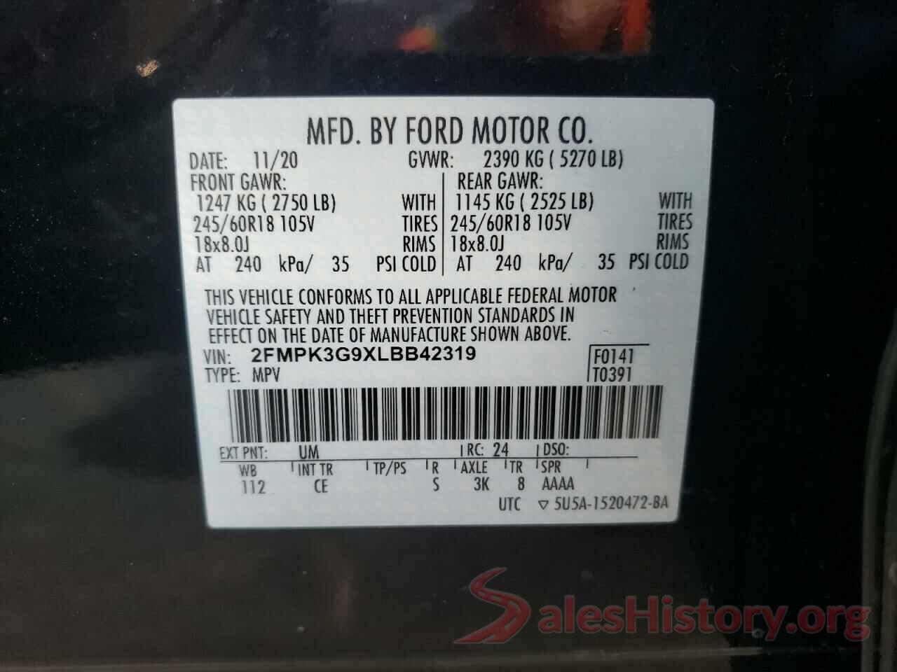 2FMPK3G9XLBB42319 2020 FORD EDGE