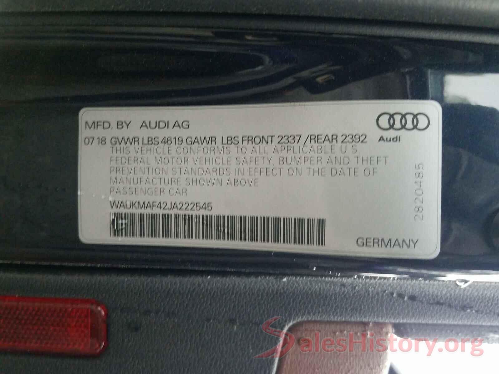 WAUKMAF42JA222545 2018 AUDI A4