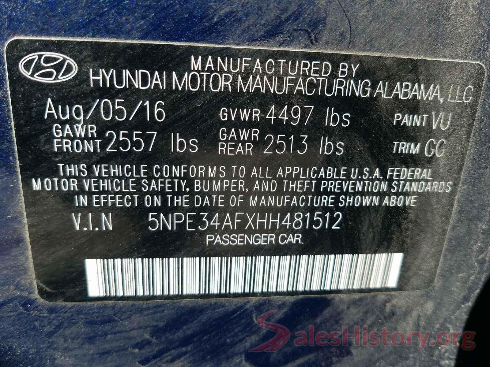 5NPE34AFXHH481512 2017 HYUNDAI SONATA