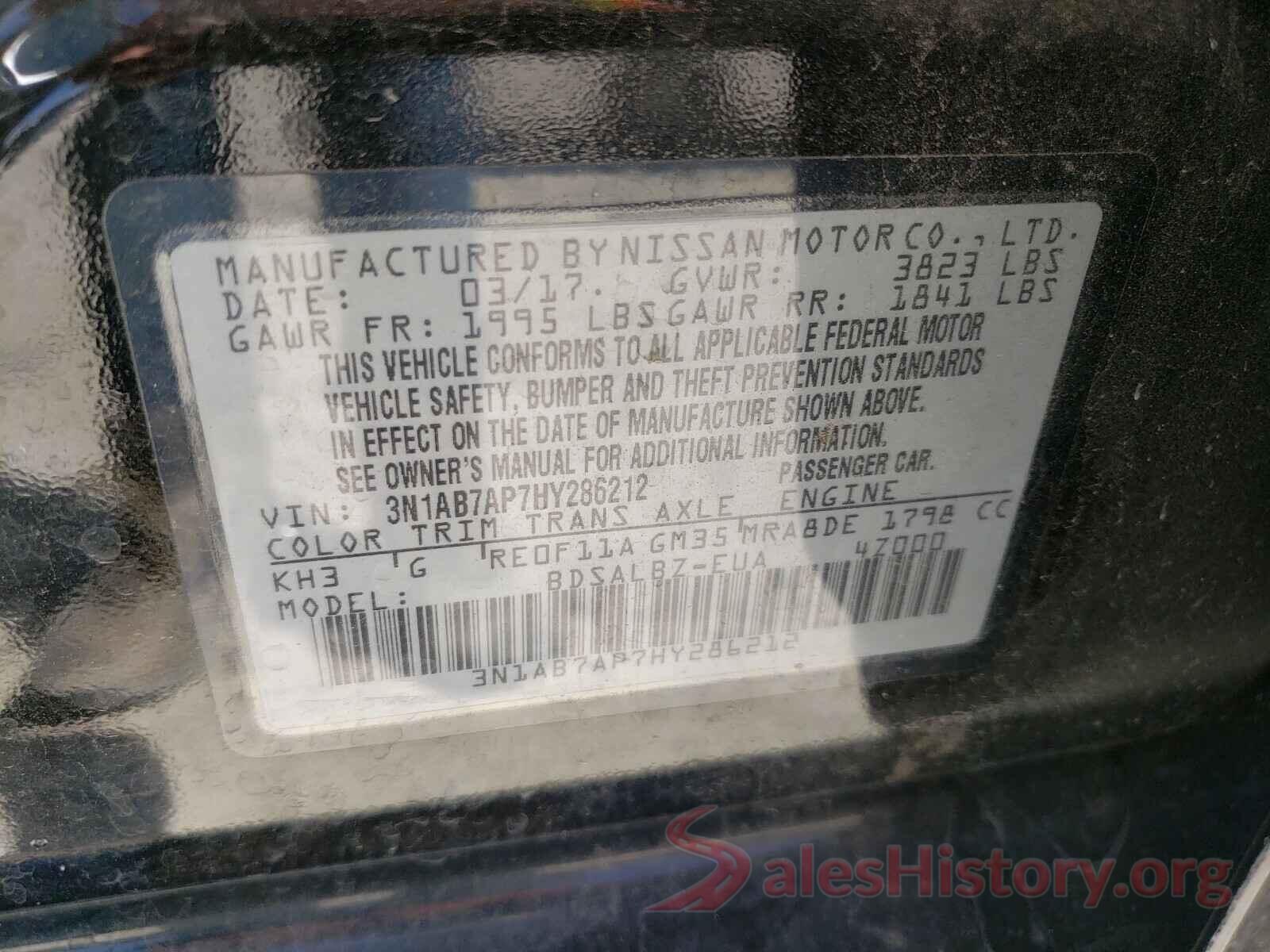 3N1AB7AP7HY286212 2017 NISSAN SENTRA