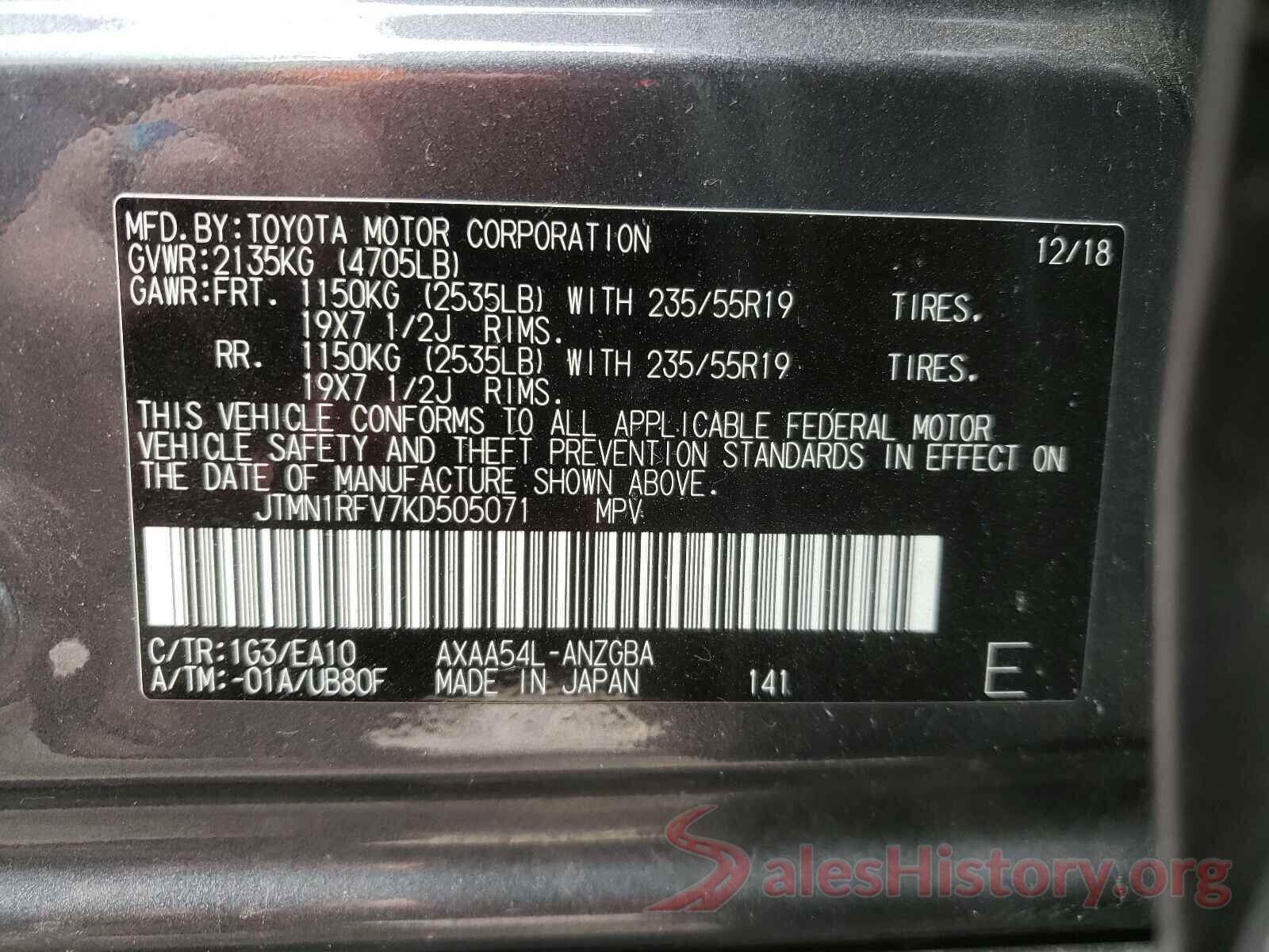 JTMN1RFV7KD505071 2019 TOYOTA RAV4