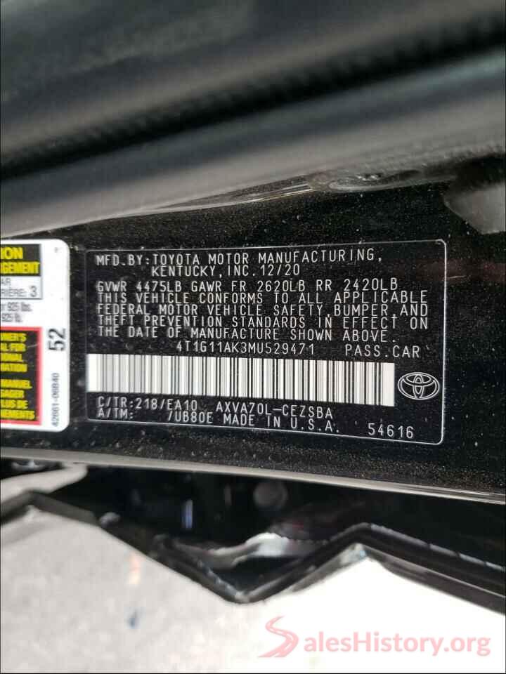 4T1G11AK3MU529471 2021 TOYOTA CAMRY