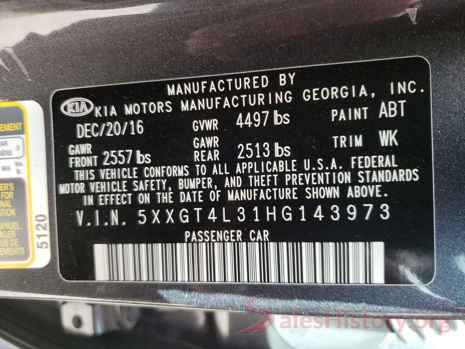 5XXGT4L31HG143973 2017 KIA OPTIMA