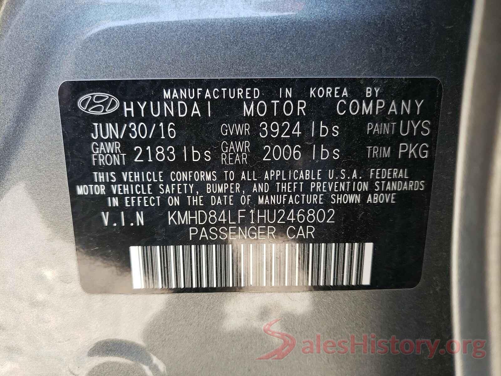 KMHD84LF1HU246802 2017 HYUNDAI ELANTRA