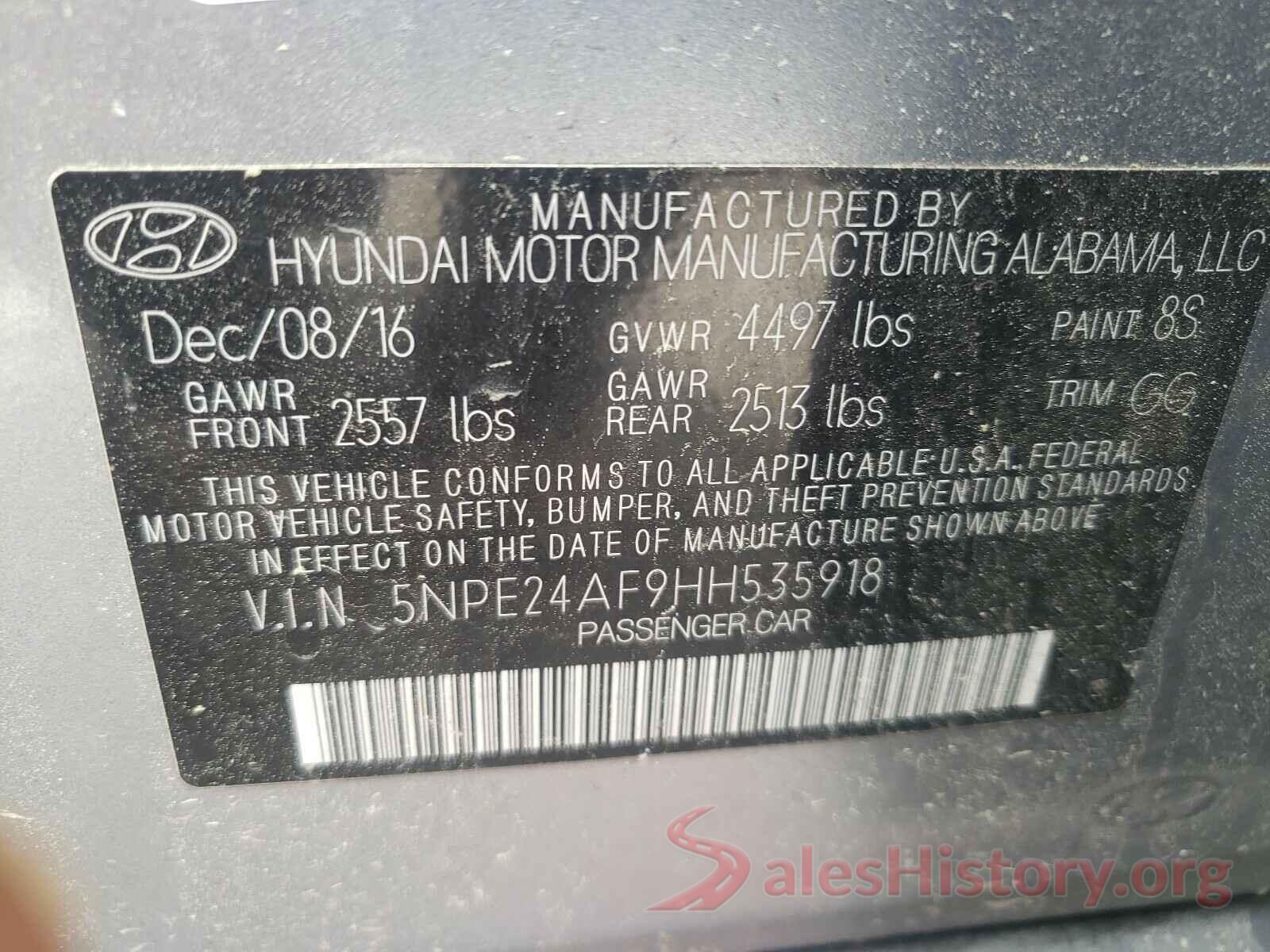 5NPE24AF9HH535918 2017 HYUNDAI SONATA