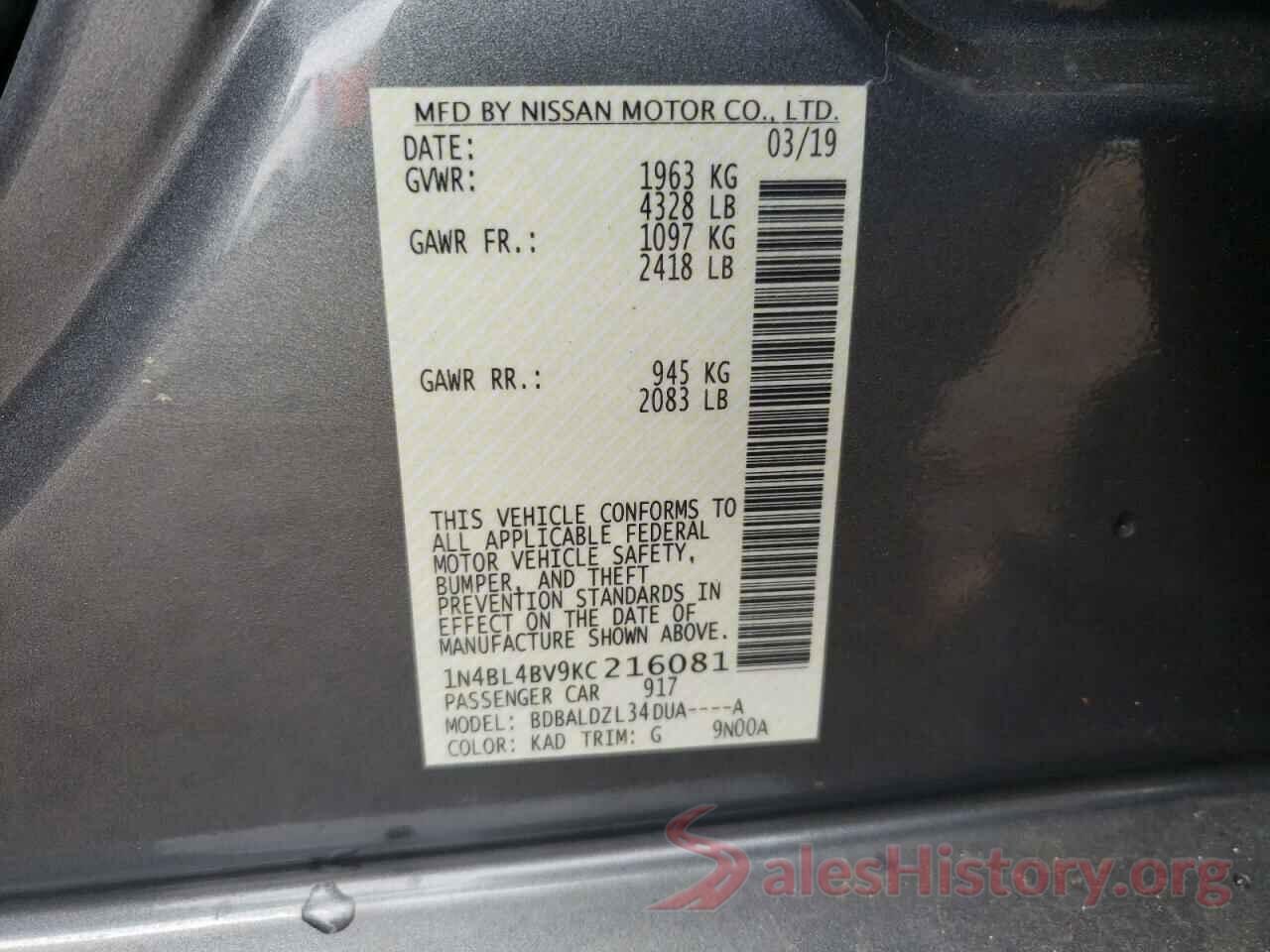 1N4BL4BV9KC216081 2019 NISSAN ALTIMA