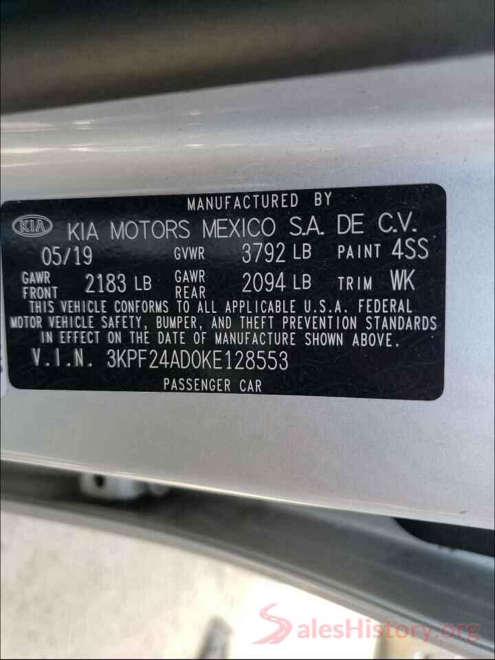 3KPF24AD0KE128553 2019 KIA FORTE