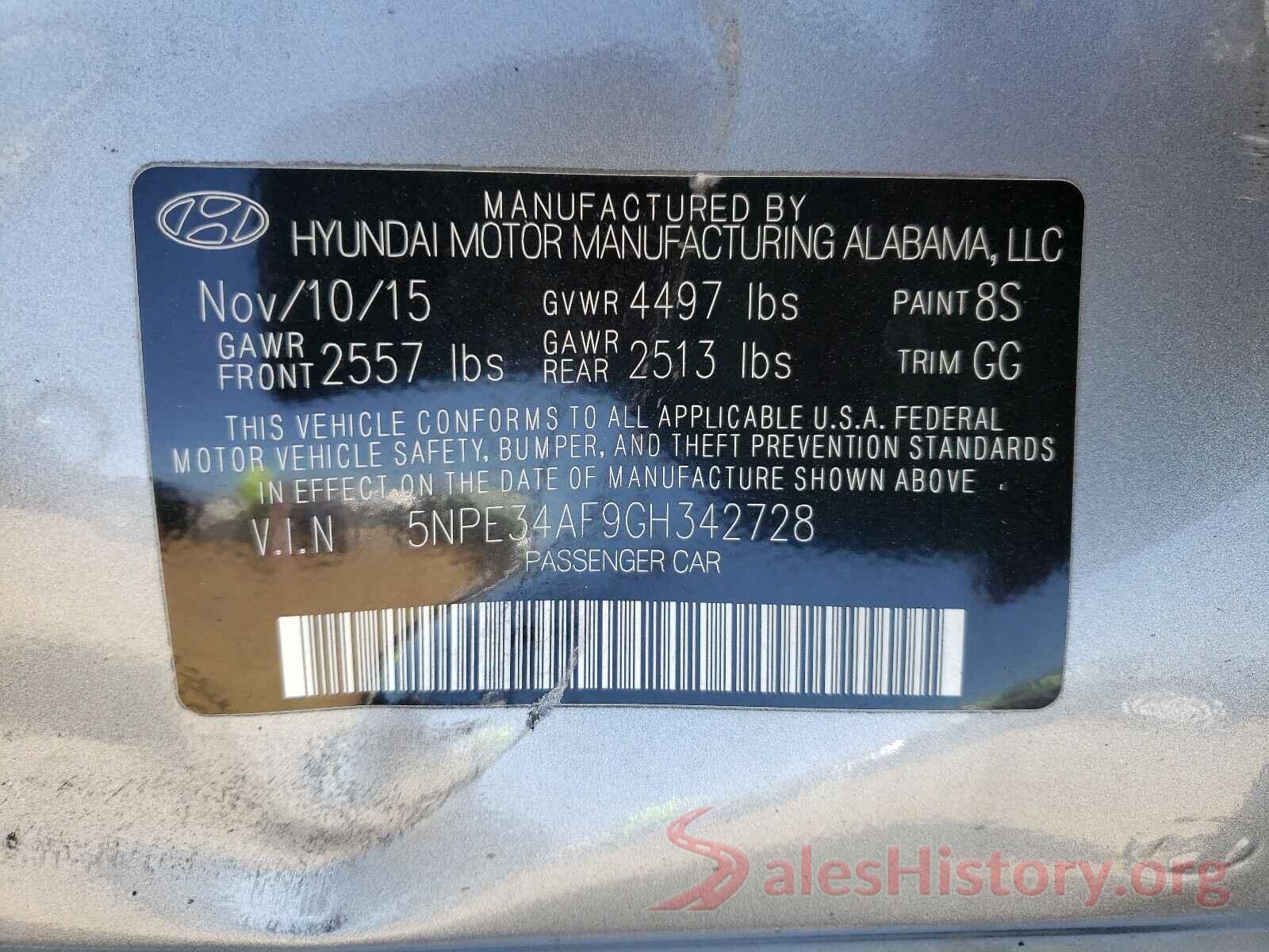 5NPE34AF9GH342728 2016 HYUNDAI SONATA