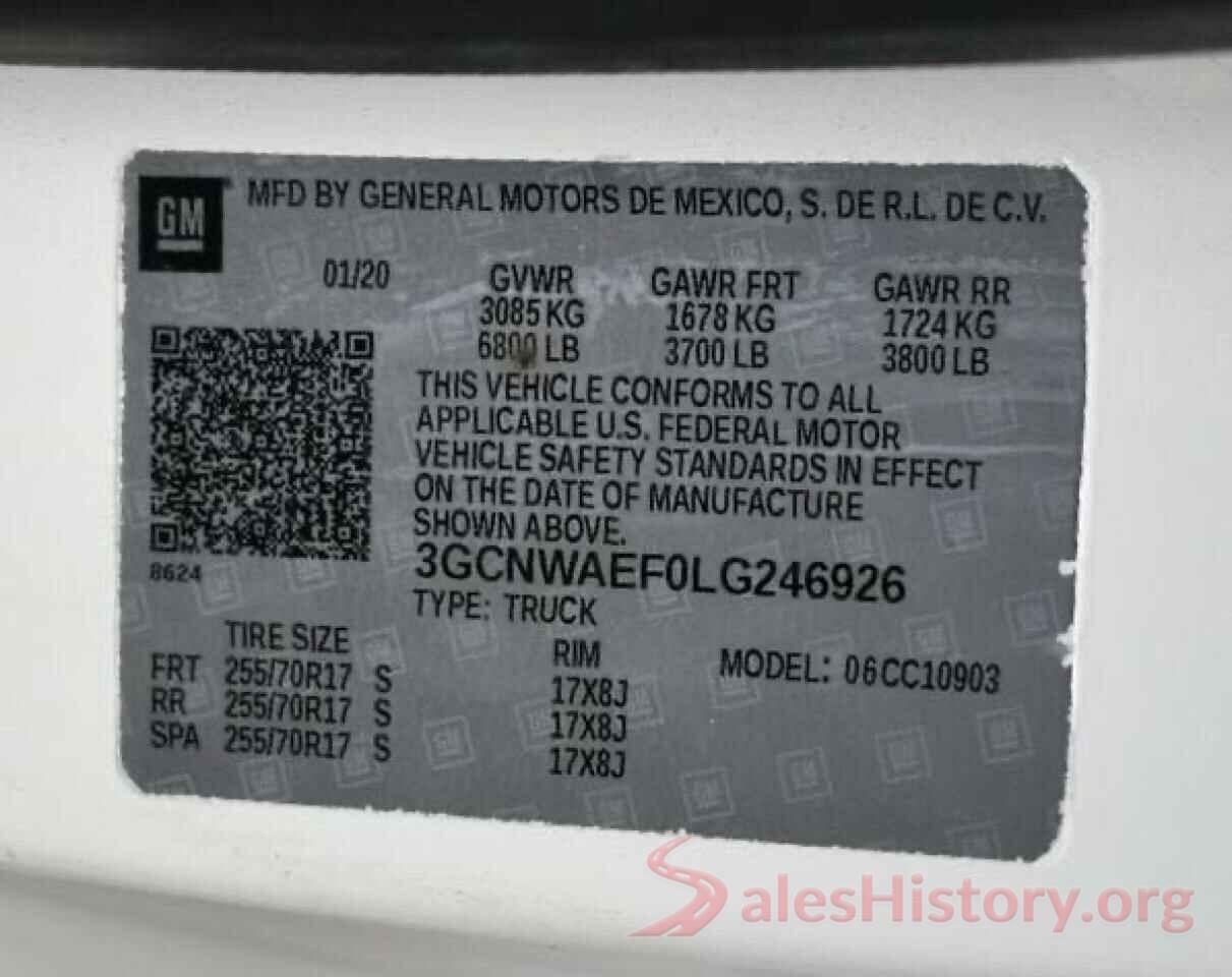 3GCNWAEF0LG246926 2020 CHEVROLET SILVERADO