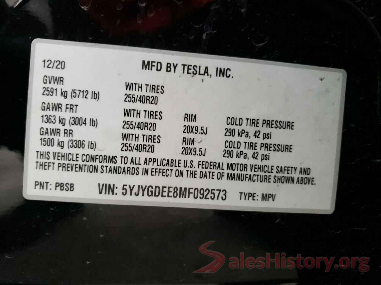 5YJYGDEE8MF092573 2021 TESLA MODEL Y