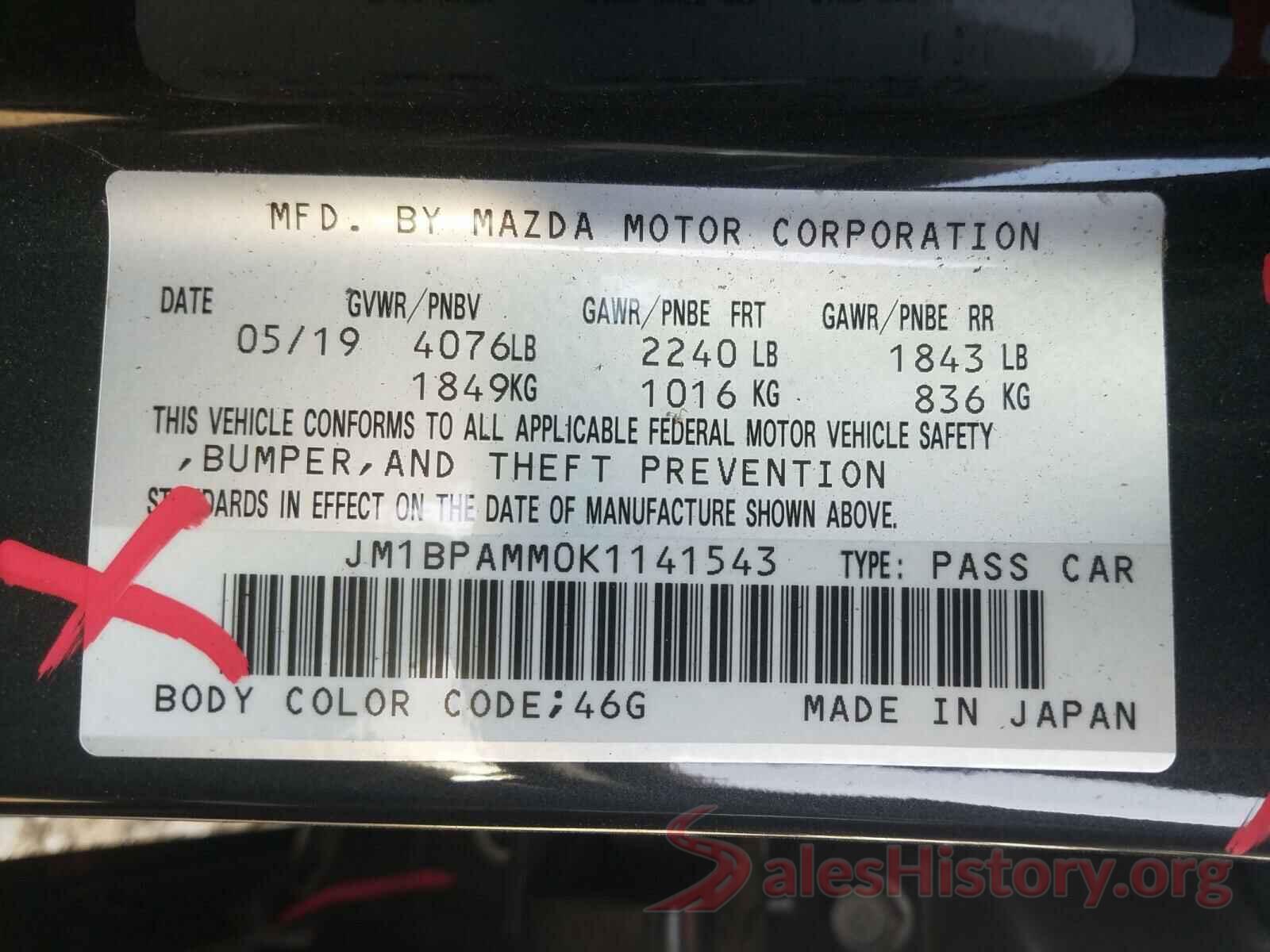 JM1BPAMM0K1141543 2019 MAZDA 3