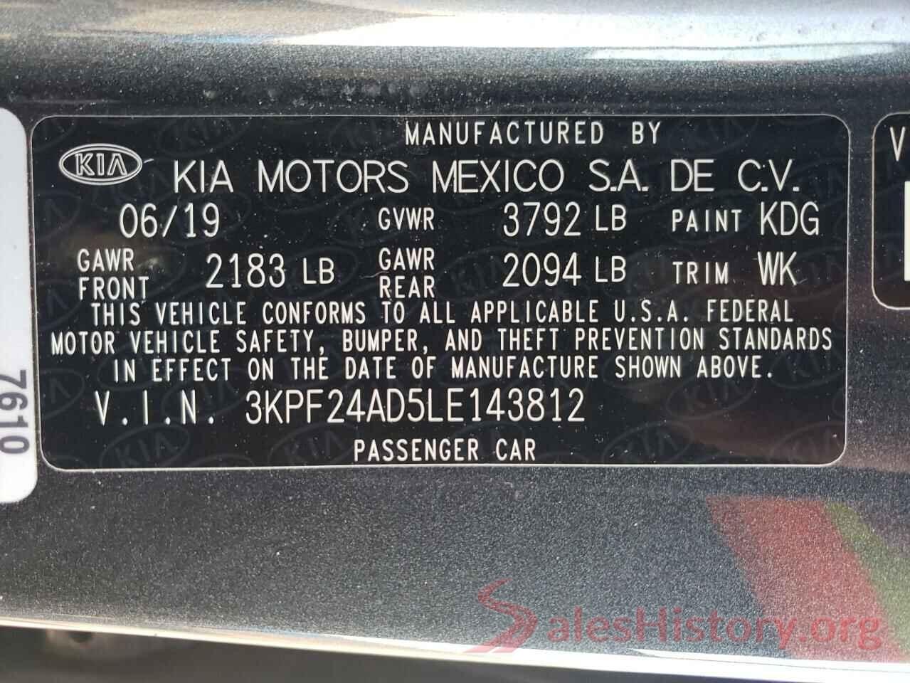 3KPF24AD5LE143812 2020 KIA FORTE