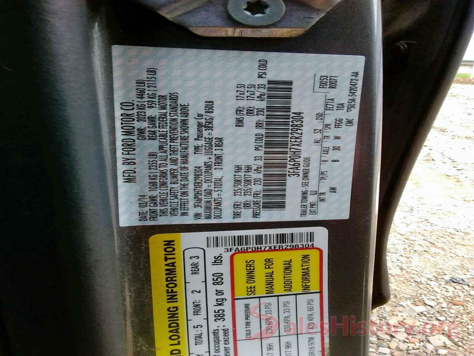 3FA6P0H7XER298304 2014 FORD FUSION SE