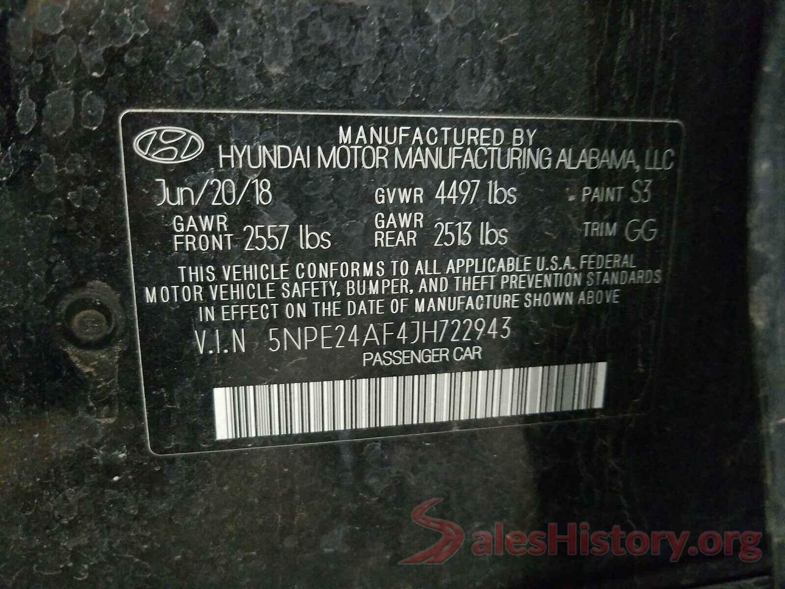 5NPE24AF4JH722943 2018 HYUNDAI SONATA