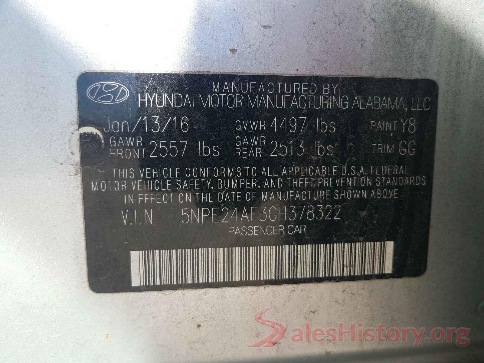 5NPE24AF3GH378322 2016 HYUNDAI SONATA