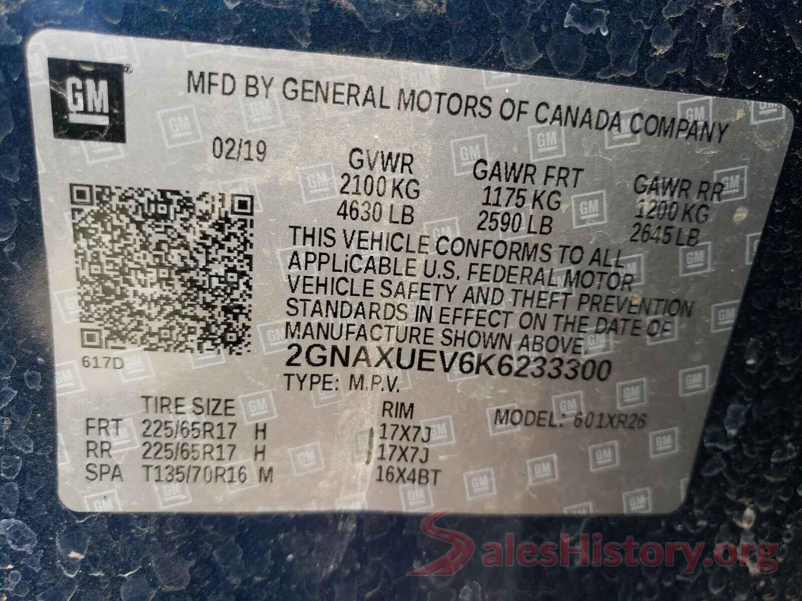 2GNAXUEV6K6233300 2019 CHEVROLET EQUINOX