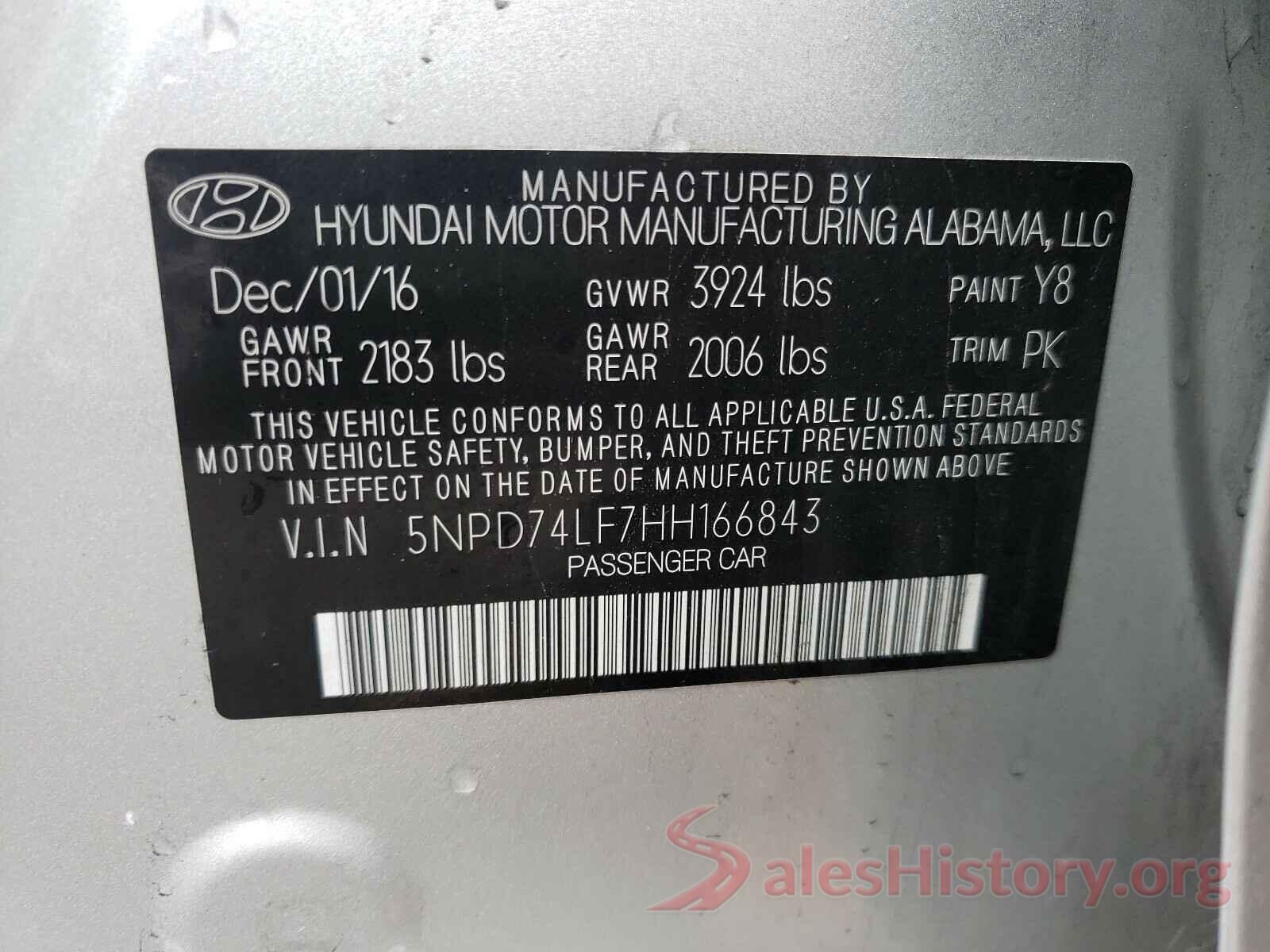 5NPD74LF7HH166843 2017 HYUNDAI ELANTRA