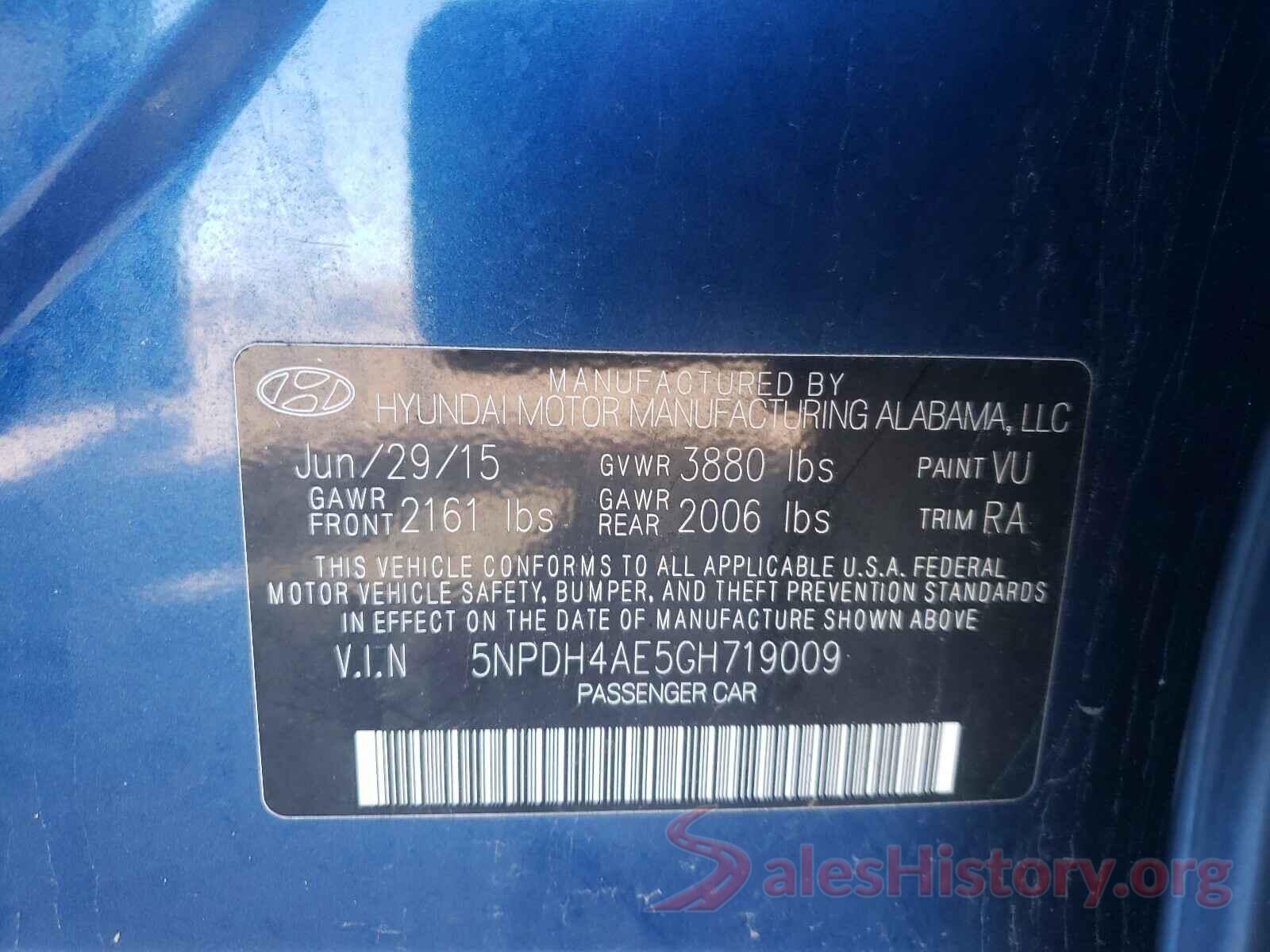 5NPDH4AE5GH719009 2016 HYUNDAI ELANTRA