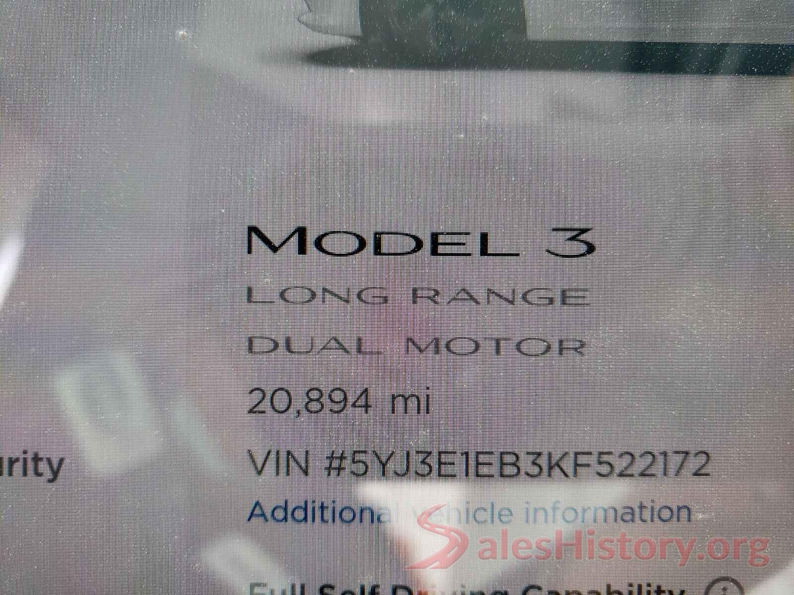 5YJ3E1EB3KF522172 2019 TESLA MODEL 3