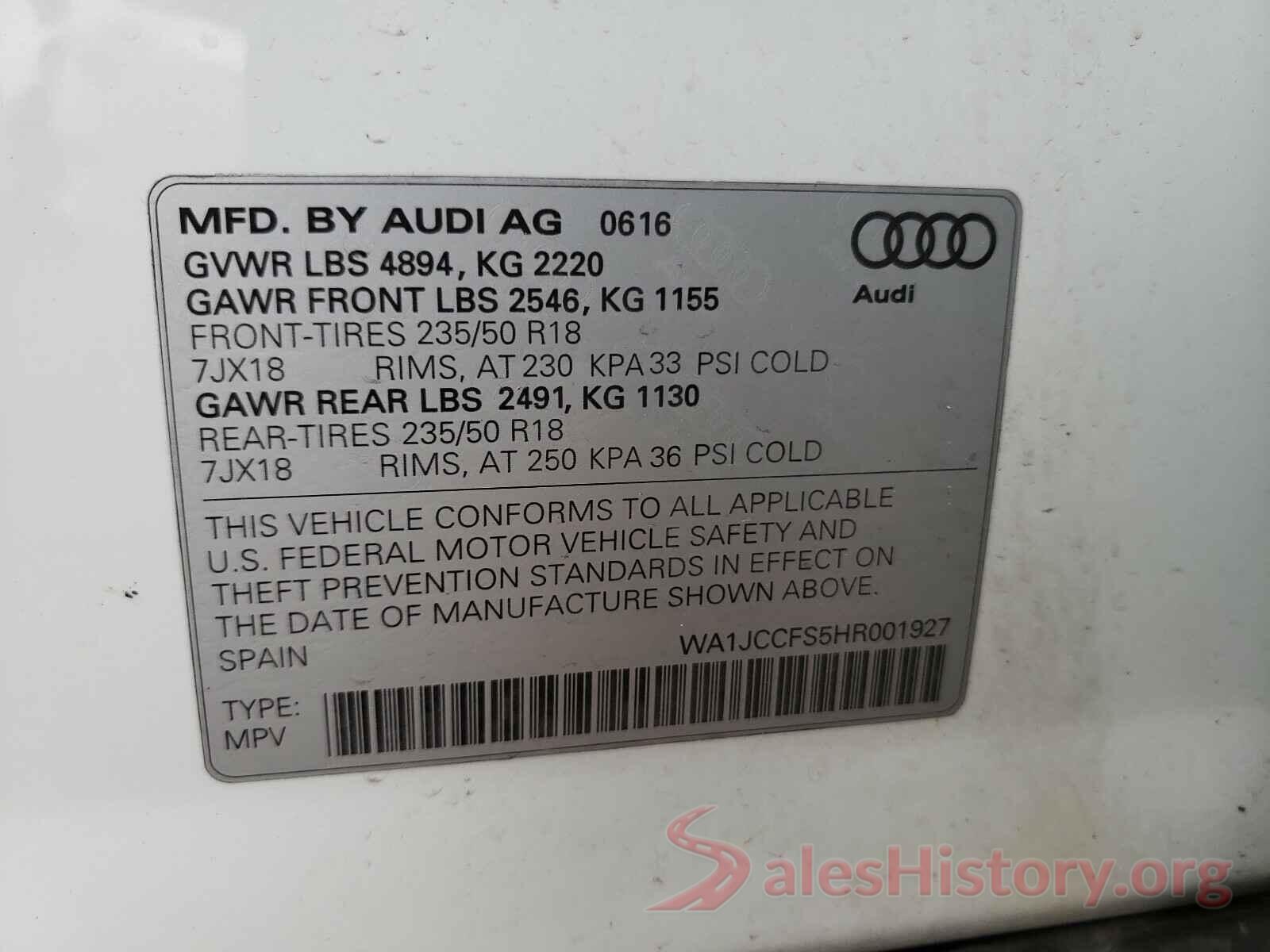 WA1JCCFS5HR001927 2017 AUDI Q3