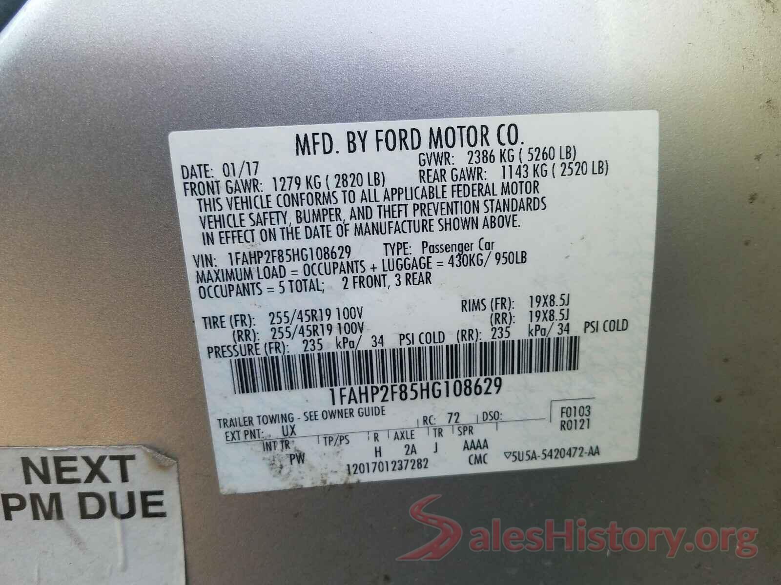 1FAHP2F85HG108629 2017 FORD TAURUS