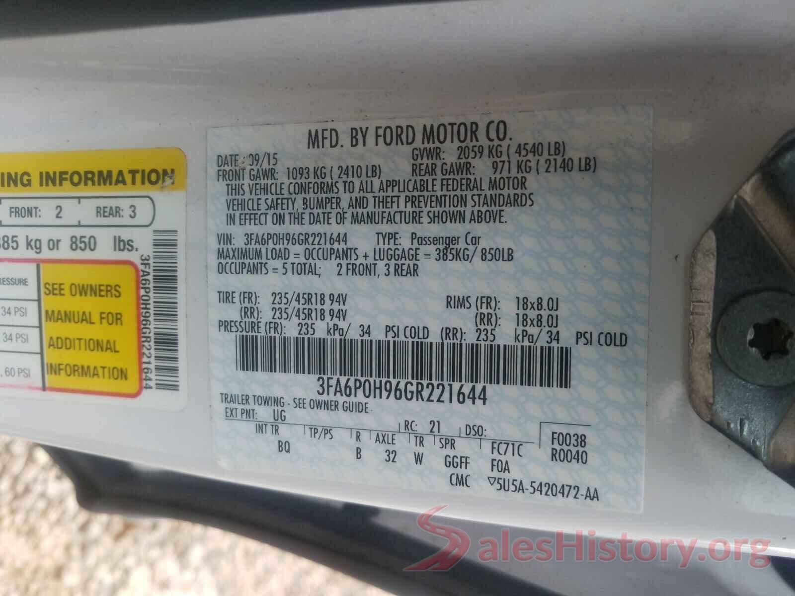 3FA6P0H96GR221644 2016 FORD FUSION