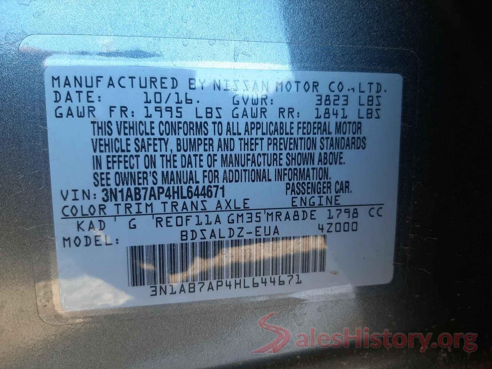 3N1AB7AP4HL644671 2017 NISSAN SENTRA