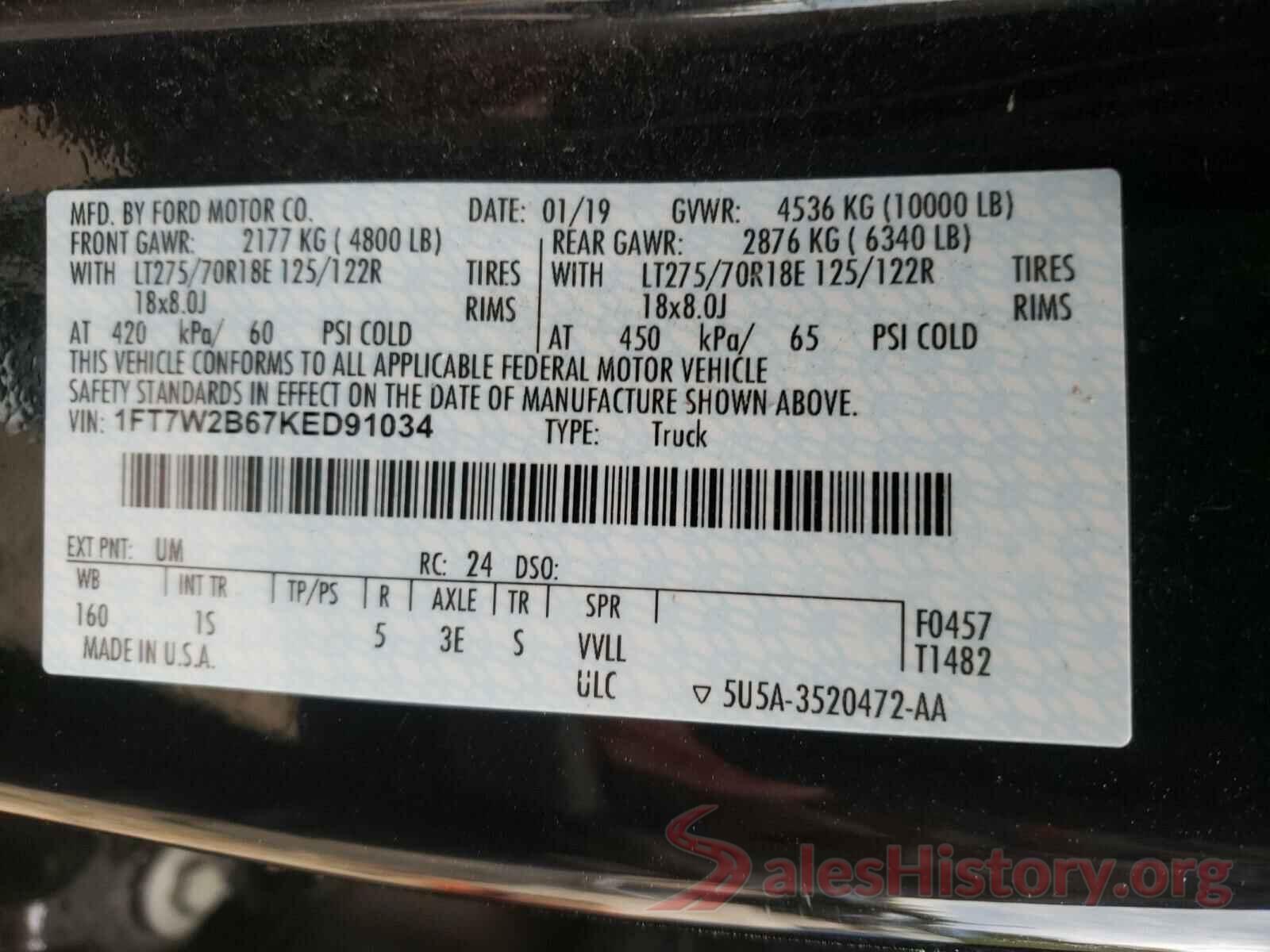 1FT7W2B67KED91034 2019 FORD F250