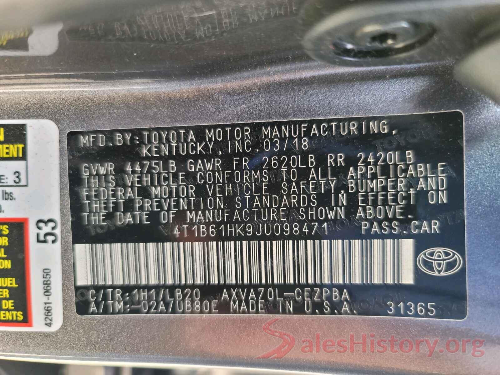 4T1B61HK9JU098471 2018 TOYOTA CAMRY