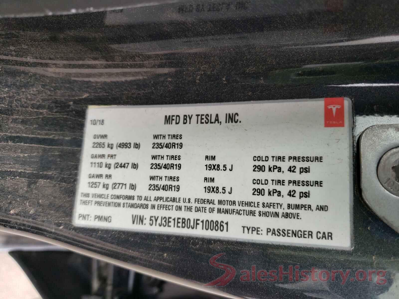 5YJ3E1EB0JF100861 2018 TESLA MODEL 3