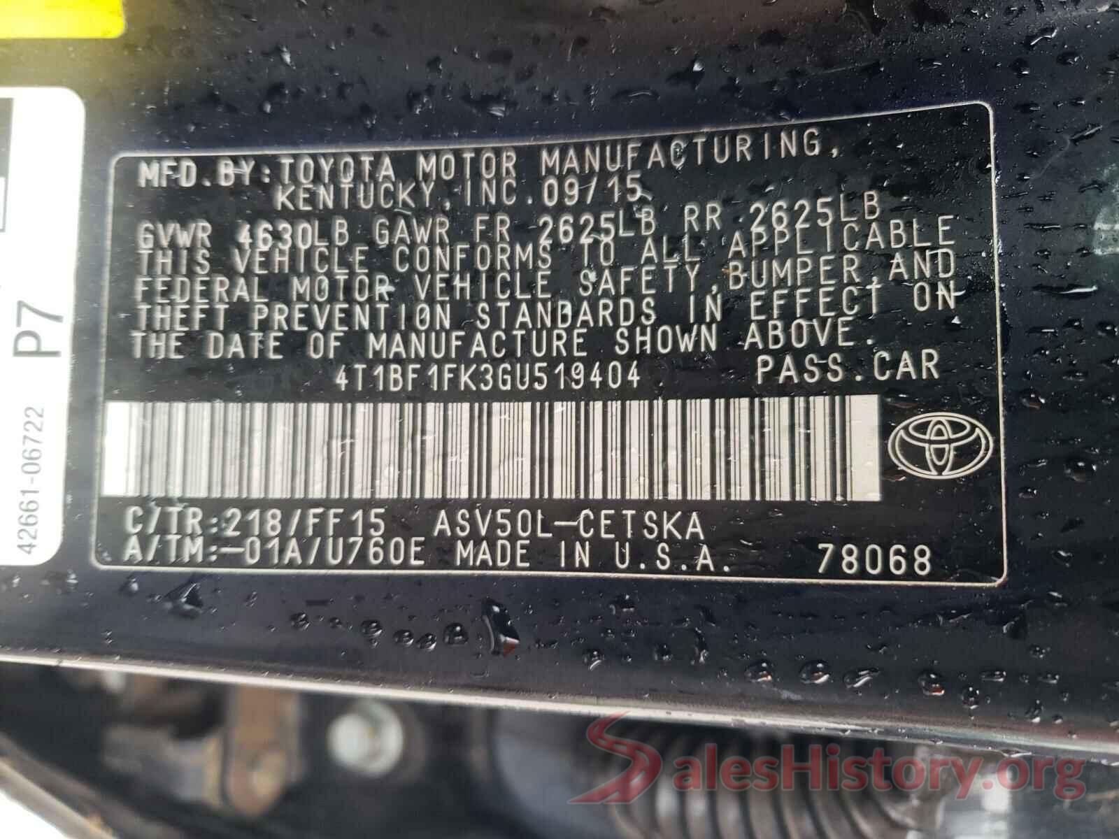 4T1BF1FK3GU519404 2016 TOYOTA CAMRY