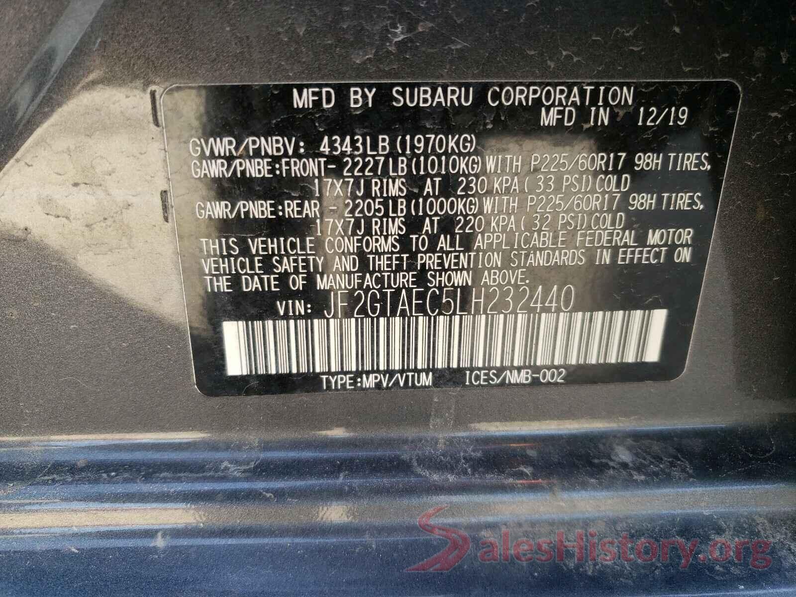 JF2GTAEC5LH232440 2020 SUBARU CROSSTREK