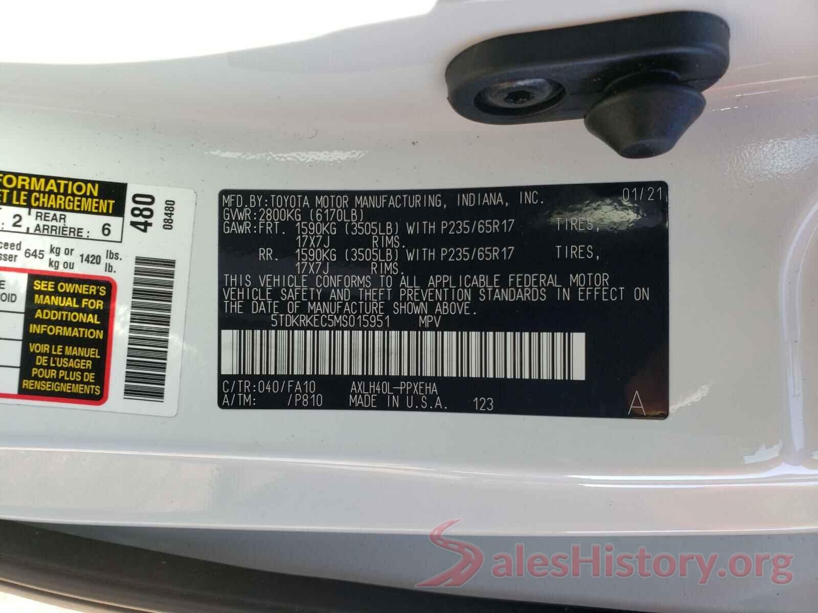 5TDKRKEC5MS015951 2021 TOYOTA SIENNA