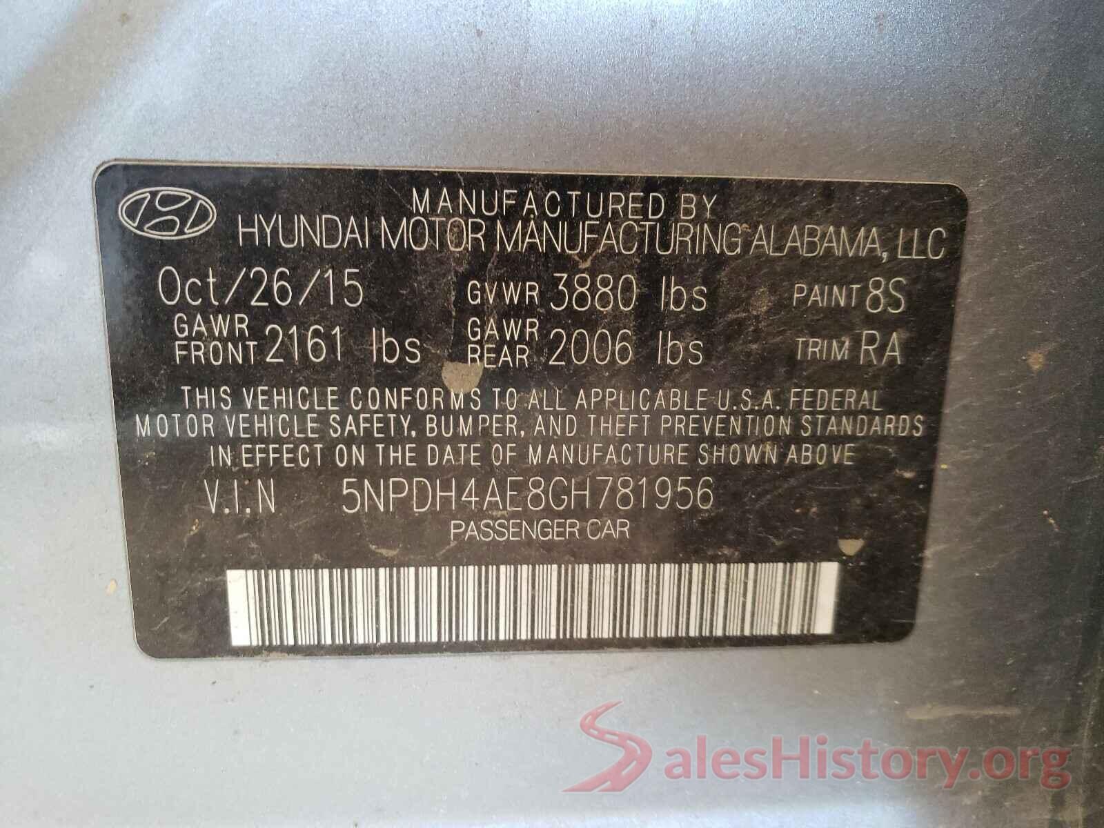 5NPDH4AE8GH781956 2016 HYUNDAI ELANTRA