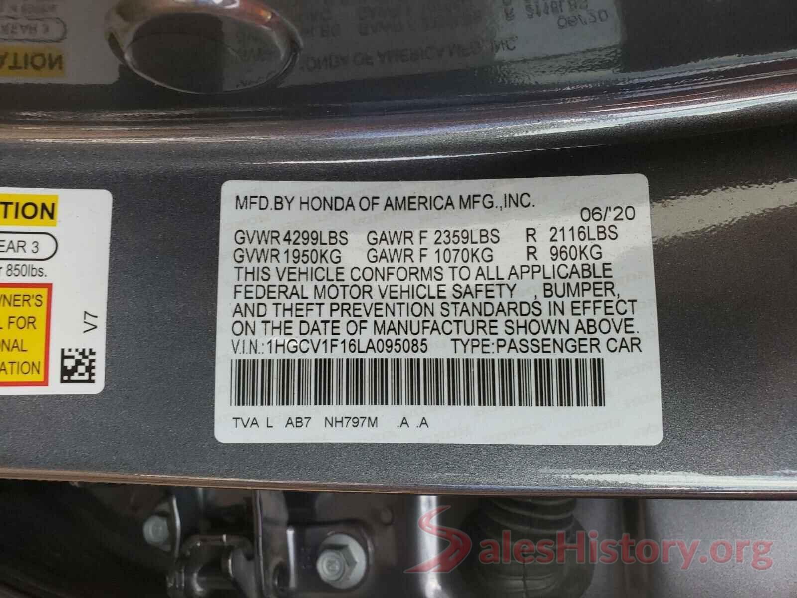 1HGCV1F16LA095085 2020 HONDA ACCORD