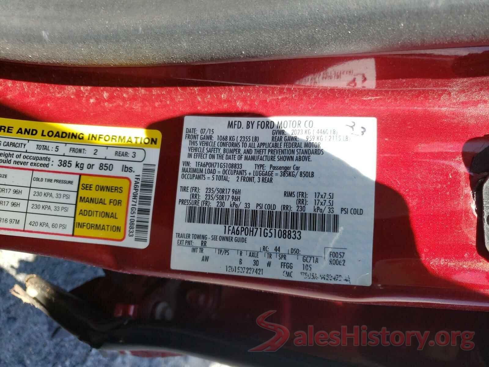 1FA6P0H71G5108833 2016 FORD FUSION