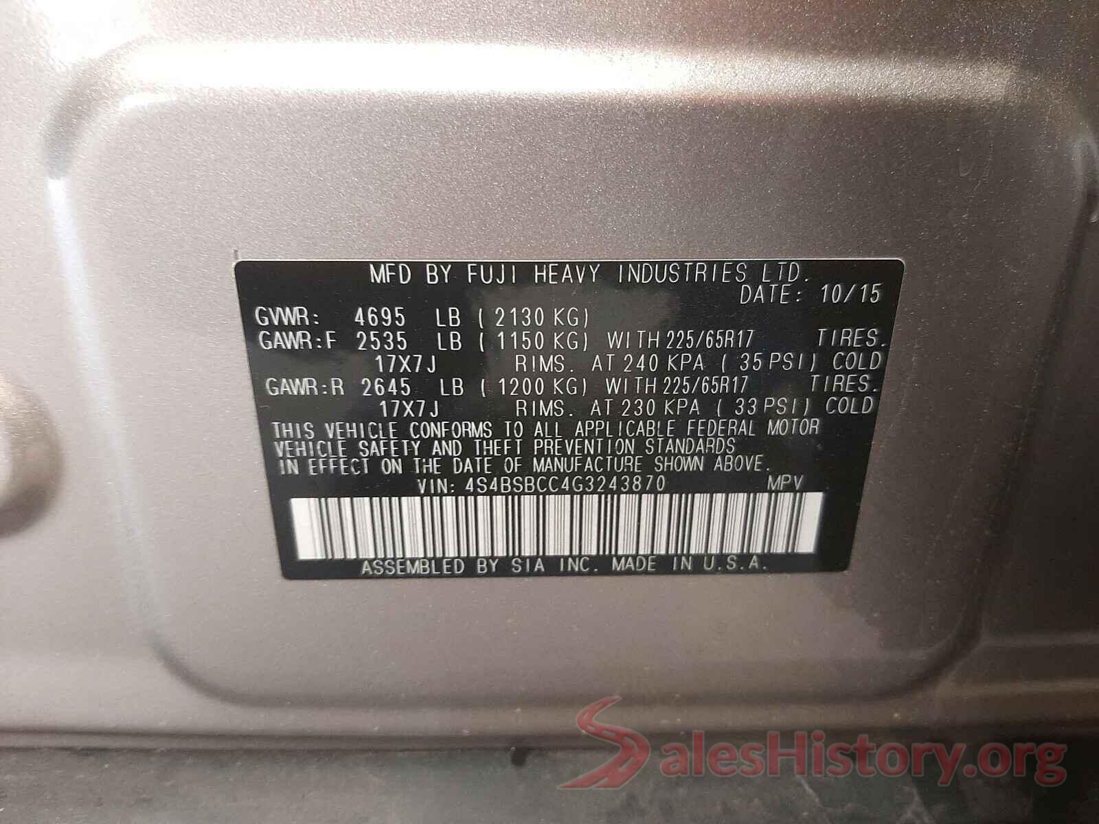 4S4BSBCC4G3243870 2016 SUBARU OUTBACK