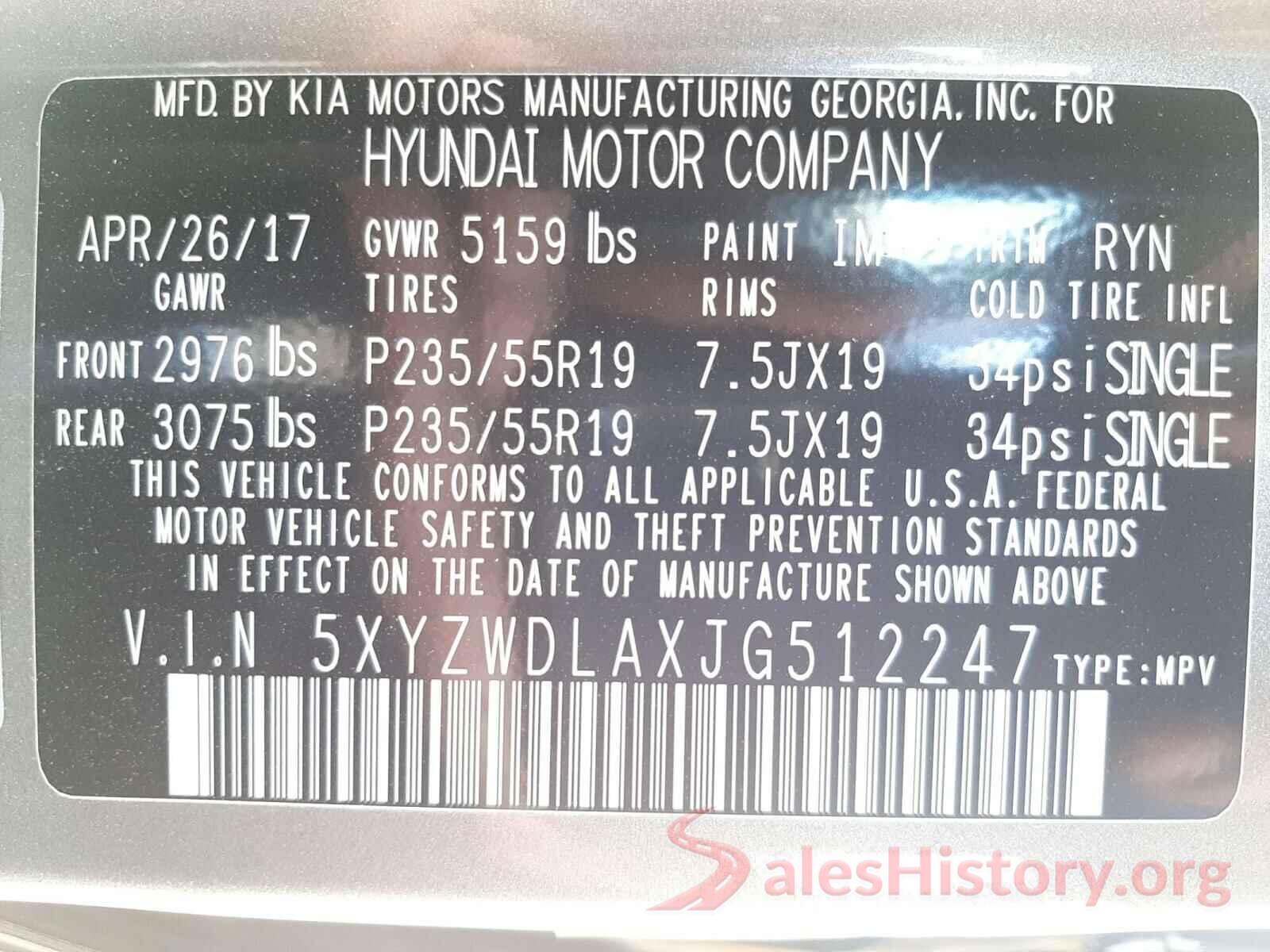 5XYZWDLAXJG512247 2018 HYUNDAI SANTA FE