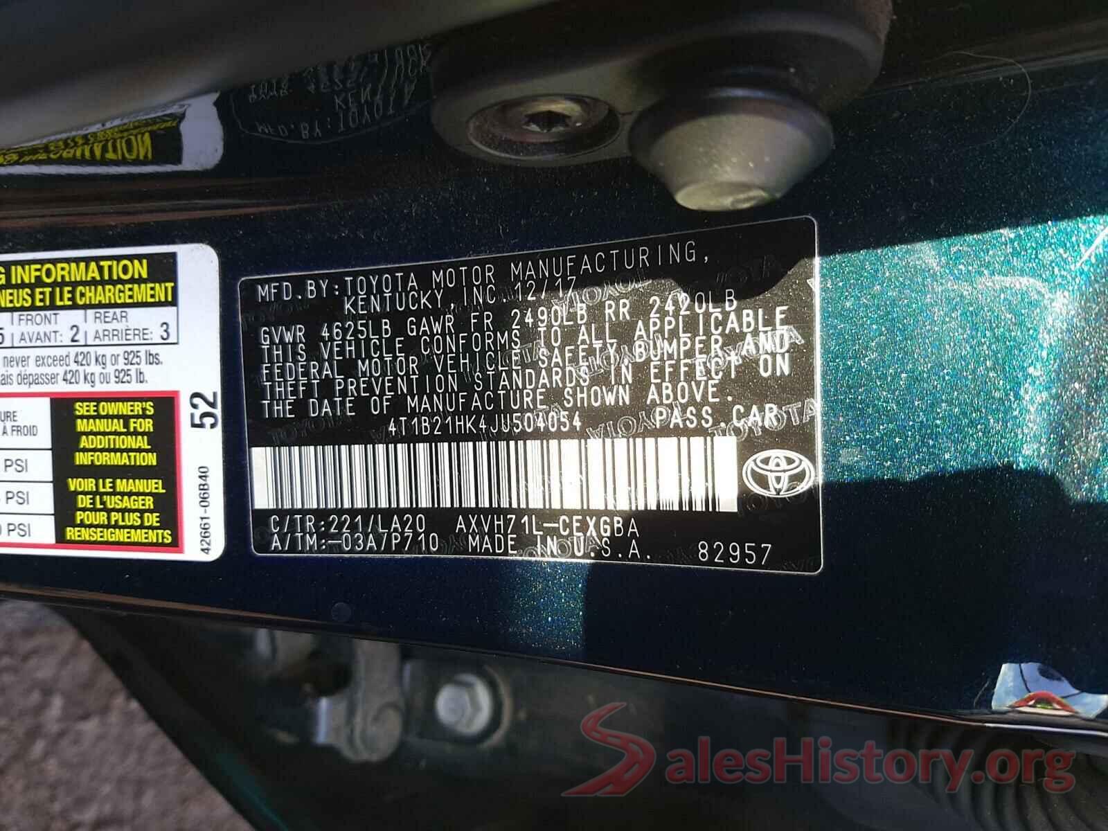 4T1B21HK4JU504054 2018 TOYOTA CAMRY