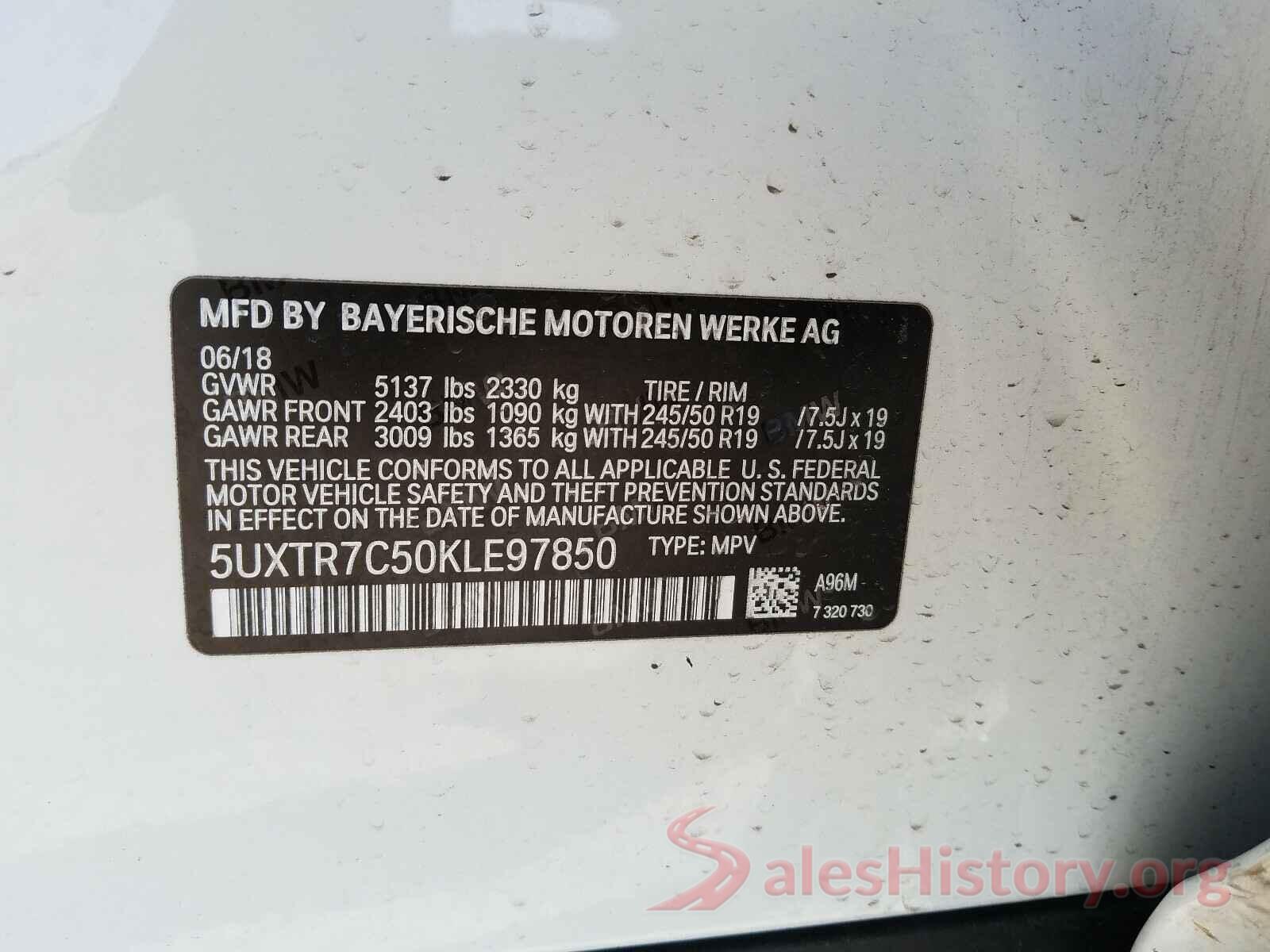 5UXTR7C50KLE97850 2019 BMW X3