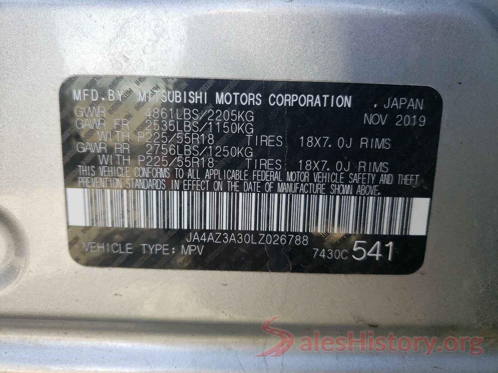 JA4AZ3A30LZ026788 2020 MITSUBISHI OUTLANDER