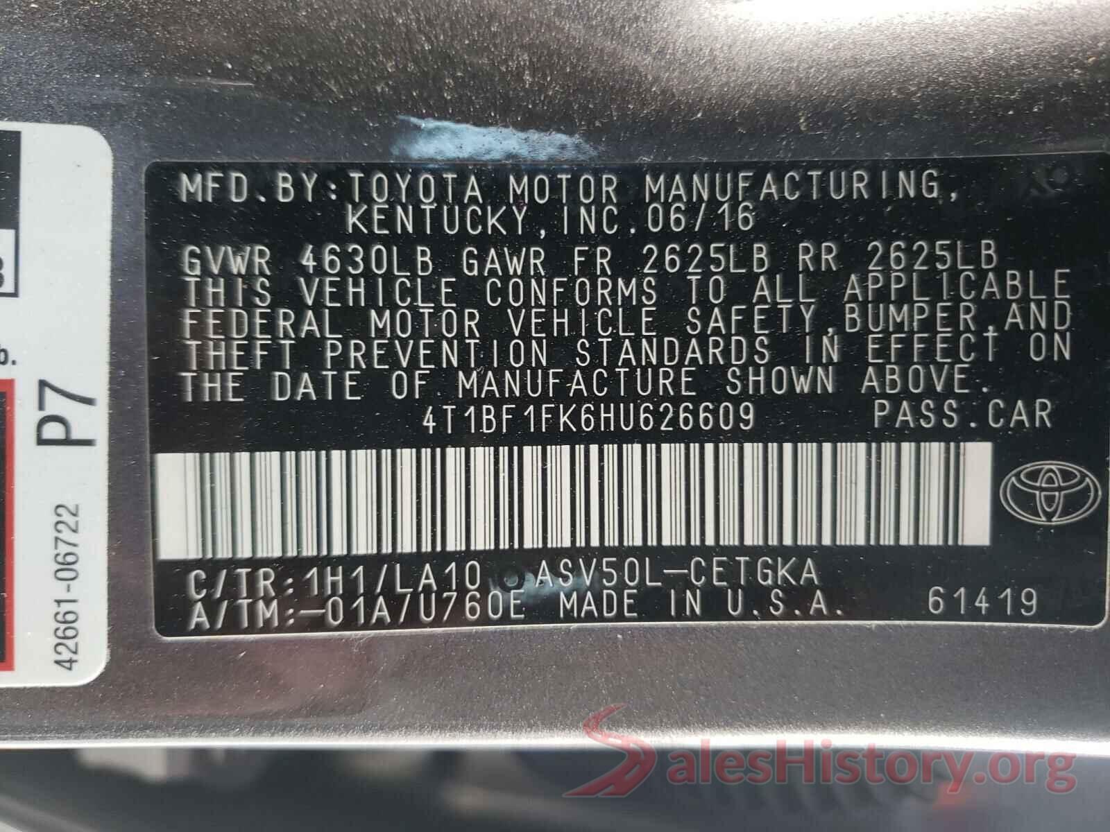 4T1BF1FK6HU626609 2017 TOYOTA CAMRY