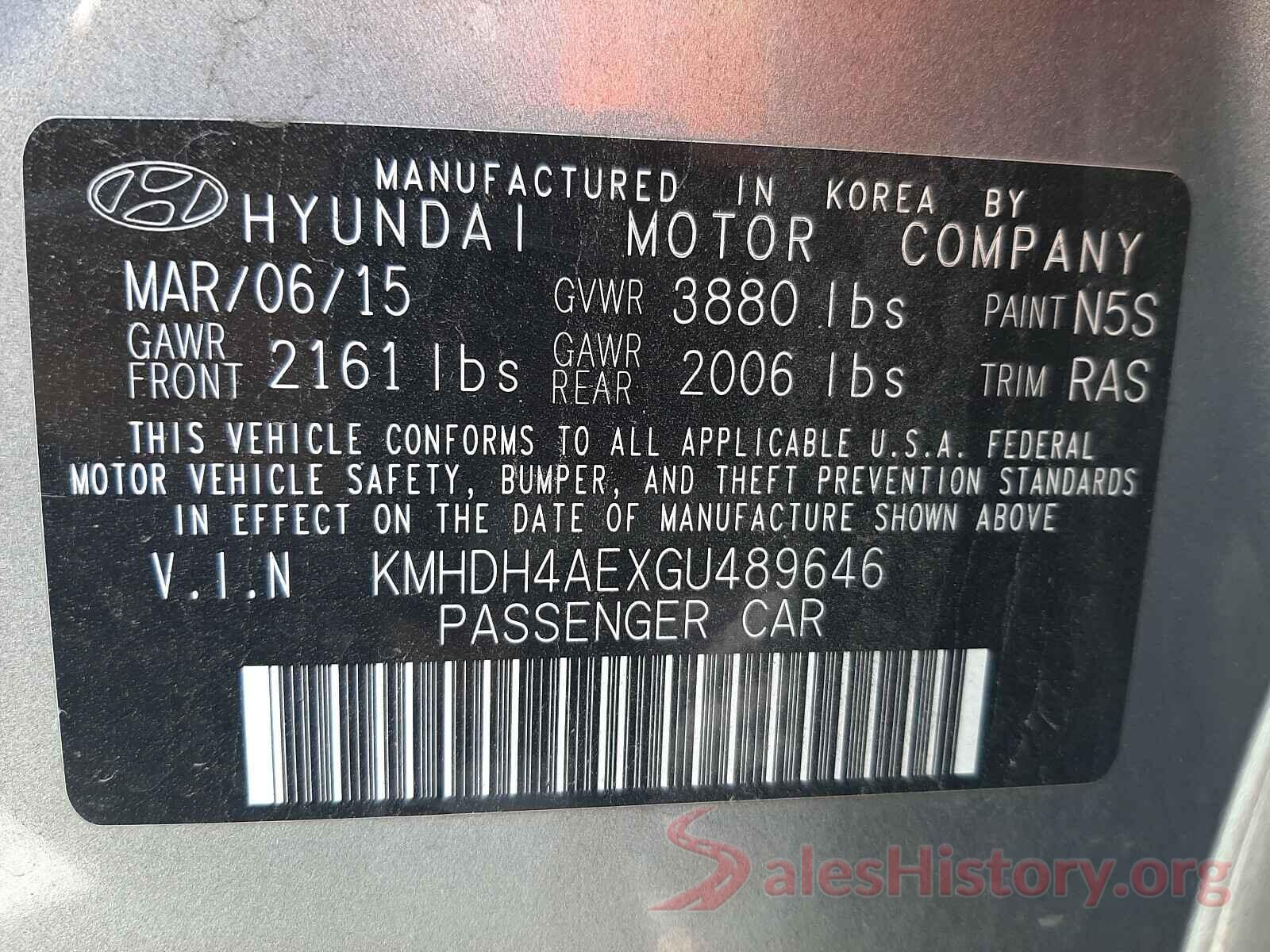 KMHDH4AEXGU489646 2016 HYUNDAI ELANTRA