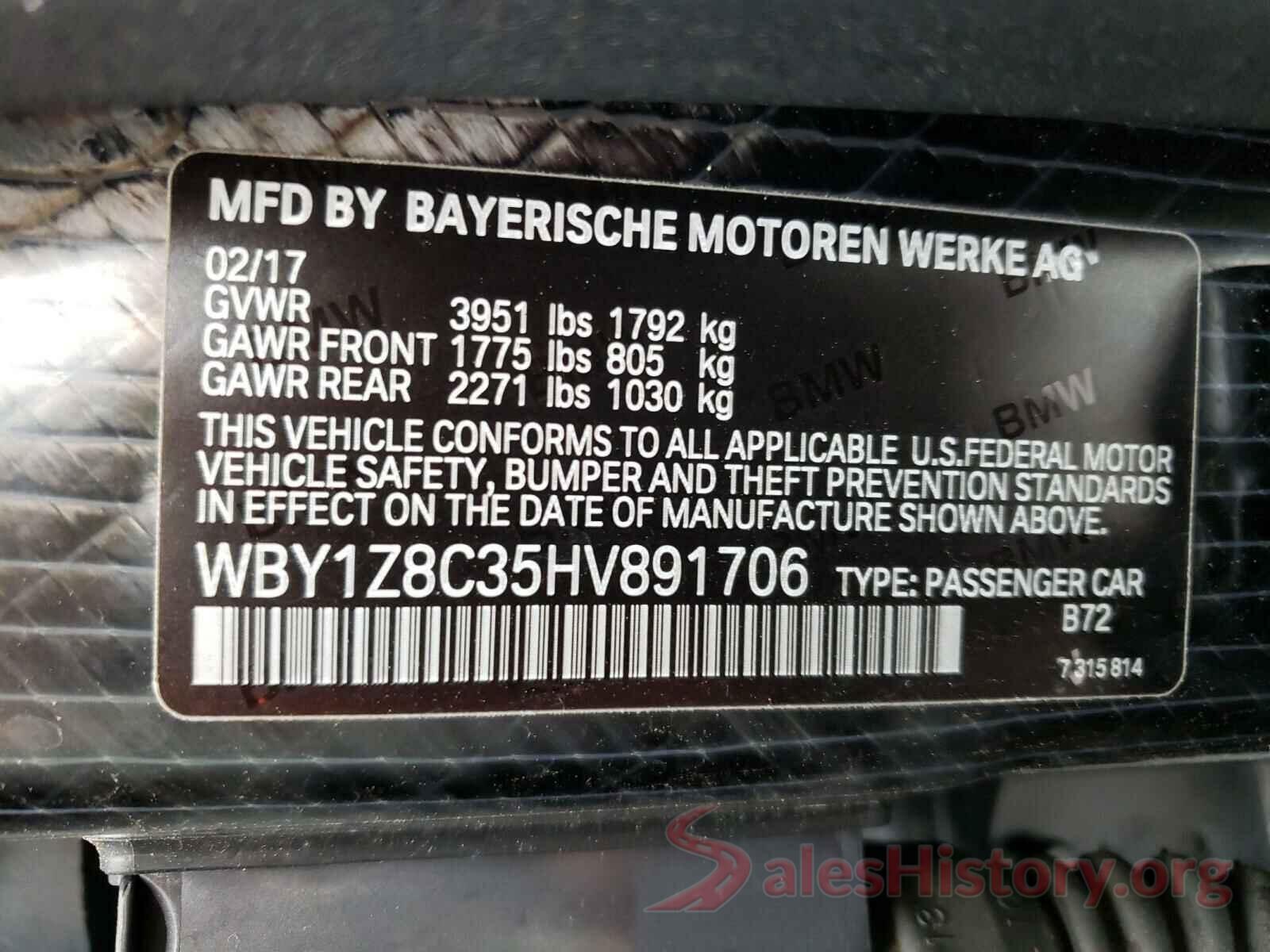 WBY1Z8C35HV891706 2017 BMW I SERIES