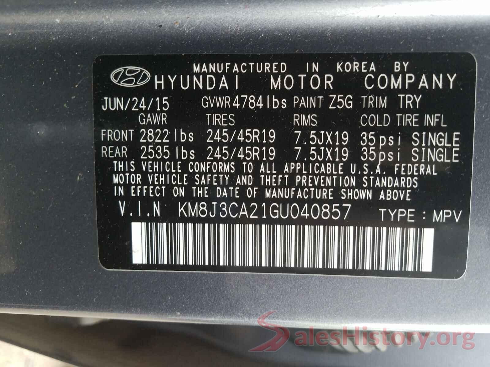 KM8J3CA21GU040857 2016 HYUNDAI TUCSON