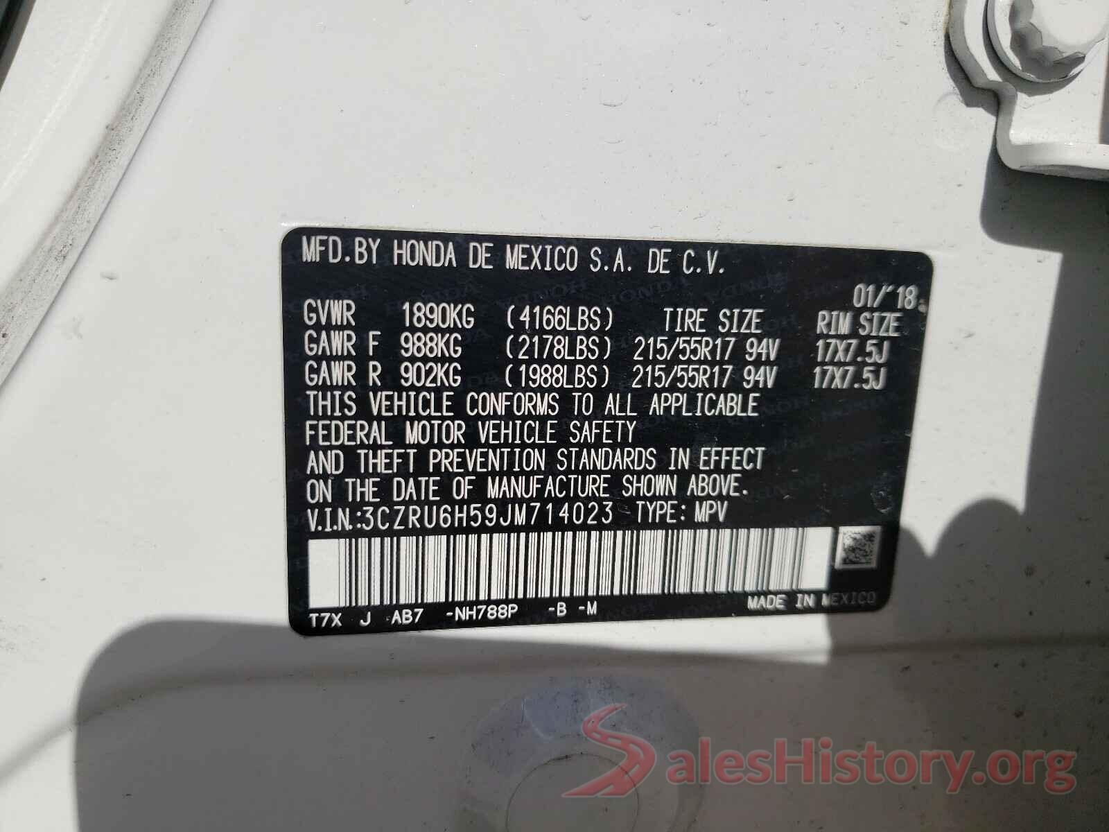 3CZRU6H59JM714023 2018 HONDA HR-V