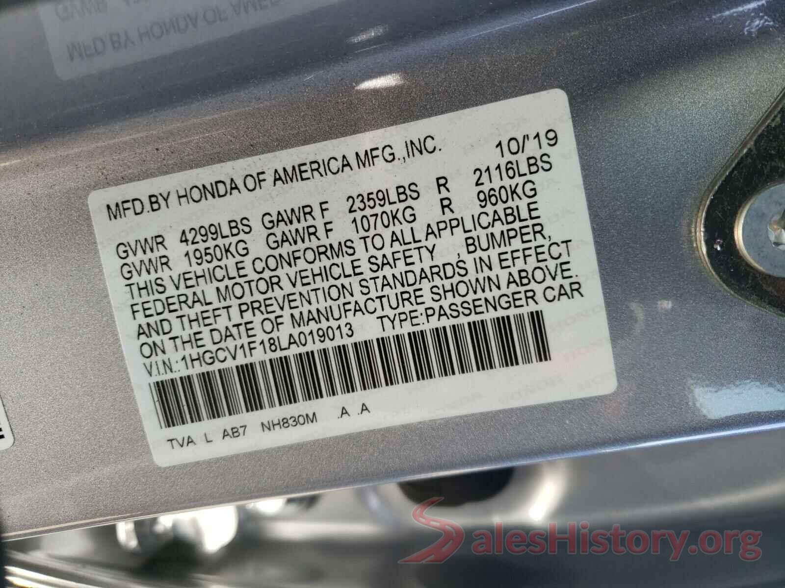 1HGCV1F18LA019013 2020 HONDA ACCORD